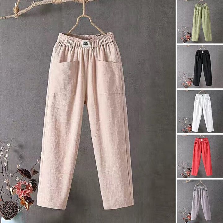 Classic Cotton Linen Pants with Elastic Waist