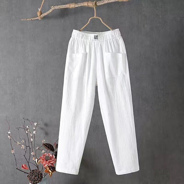 Classic Cotton Linen Pants with Elastic Waist